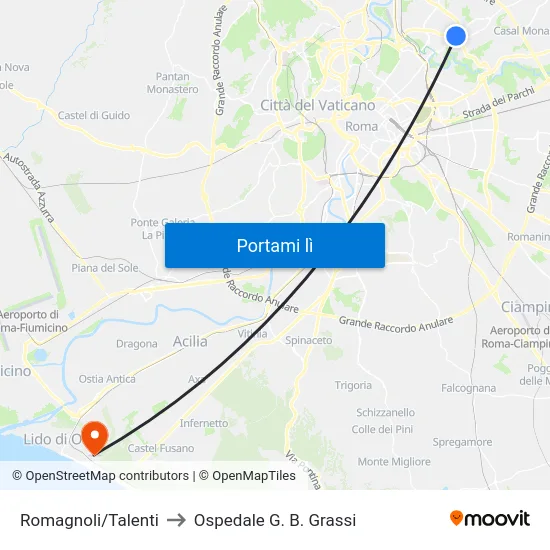 Romagnoli/Talenti to Ospedale G. B. Grassi map