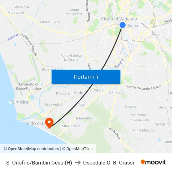 S. Onofrio/Bambin Gesù (H) to Ospedale G. B. Grassi map