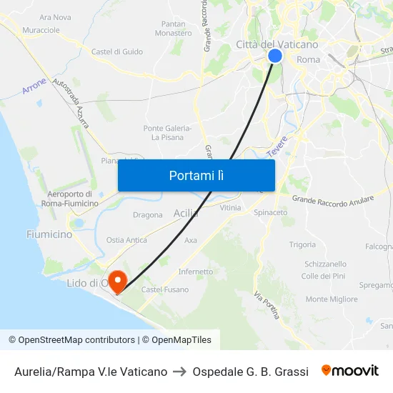 Aurelia/Rampa V.le Vaticano to Ospedale G. B. Grassi map