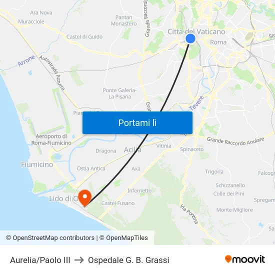 Aurelia/Paolo III to Ospedale G. B. Grassi map