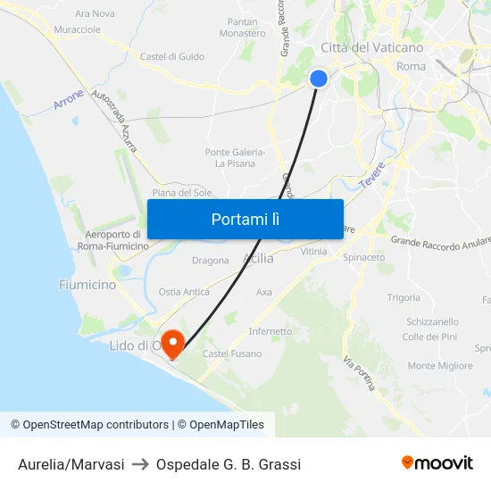 Aurelia/Marvasi to Ospedale G. B. Grassi map