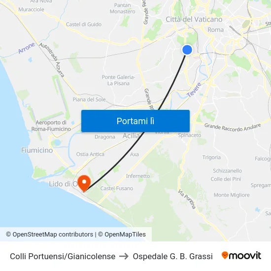 Colli Portuensi/Gianicolense to Ospedale G. B. Grassi map