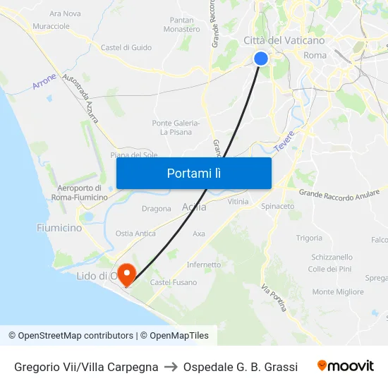 Gregorio Vii/Villa Carpegna to Ospedale G. B. Grassi map