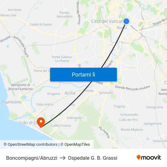 Boncompagni/Abruzzi to Ospedale G. B. Grassi map