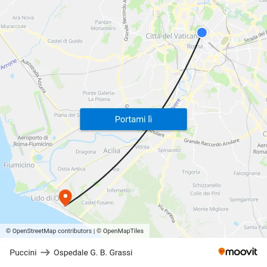 Puccini to Ospedale G. B. Grassi map