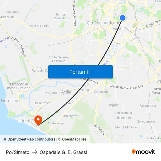 Po/Simeto to Ospedale G. B. Grassi map