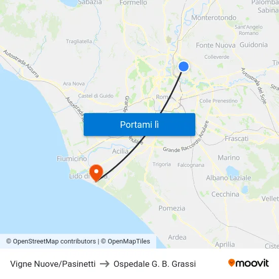 Vigne Nuove/Pasinetti to Ospedale G. B. Grassi map