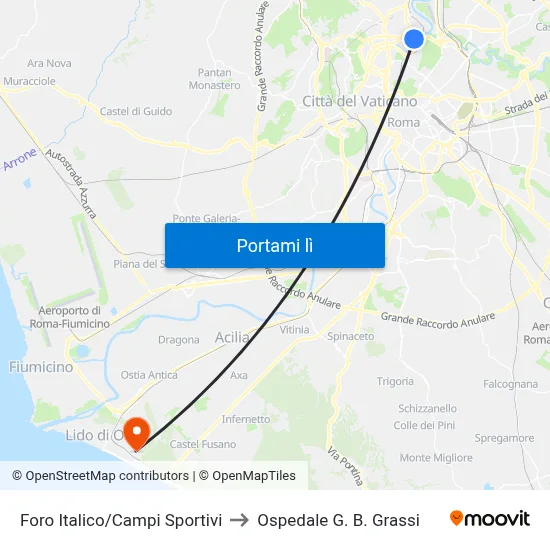 Foro Italico/Campi Sportivi to Ospedale G. B. Grassi map