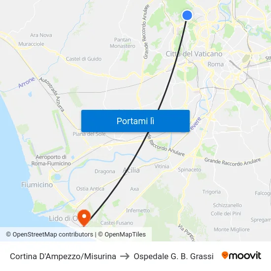 Cortina D'Ampezzo/Misurina to Ospedale G. B. Grassi map