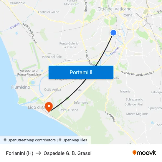 Forlanini (H) to Ospedale G. B. Grassi map