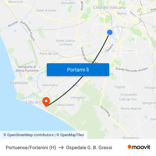 Portuense/Forlanini (H) to Ospedale G. B. Grassi map