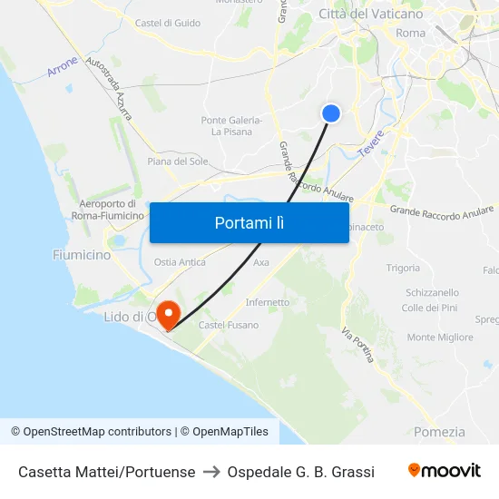 Casetta Mattei/Portuense to Ospedale G. B. Grassi map