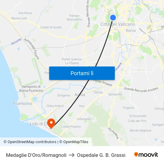 Medaglie D'Oro/Romagnoli to Ospedale G. B. Grassi map