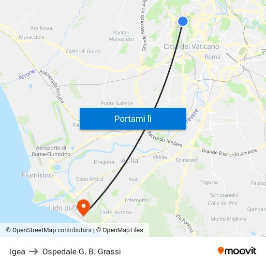 Igea to Ospedale G. B. Grassi map