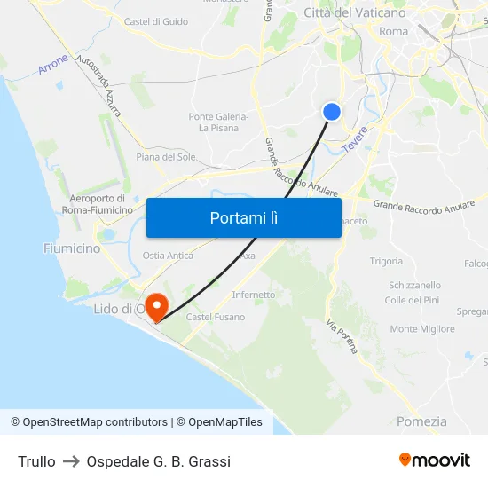 Trullo to Ospedale G. B. Grassi map