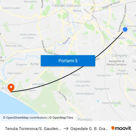 Tenuta Torrenova/S. Gaudenzio to Ospedale G. B. Grassi map