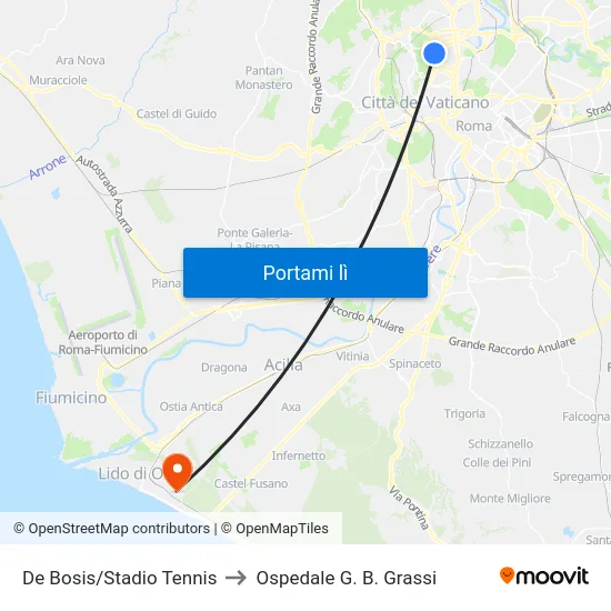 De Bosis/Stadio Tennis to Ospedale G. B. Grassi map