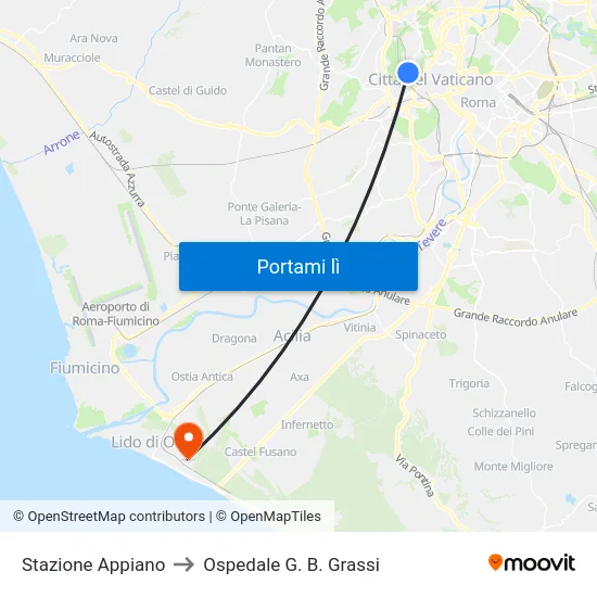 Stazione Appiano to Ospedale G. B. Grassi map