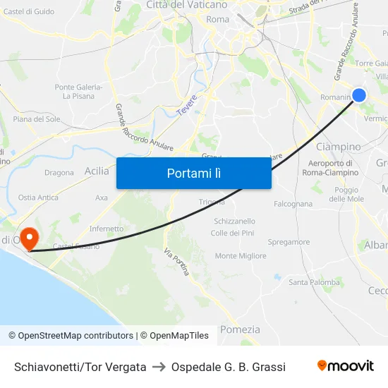 Schiavonetti/Tor Vergata to Ospedale G. B. Grassi map