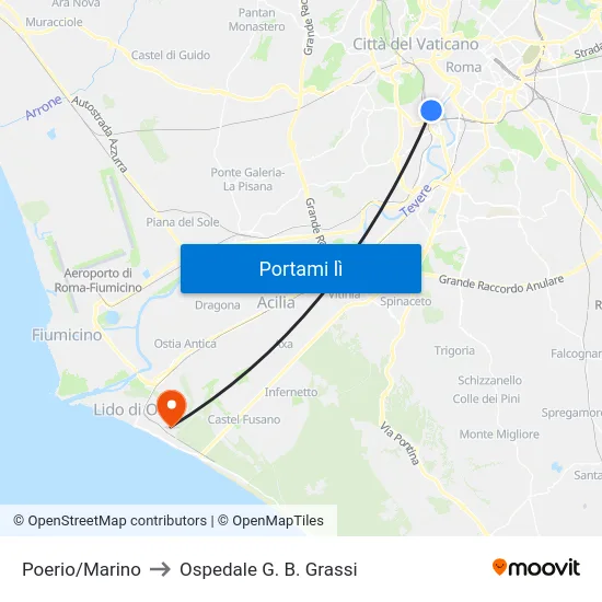Poerio/Marino to Ospedale G. B. Grassi map