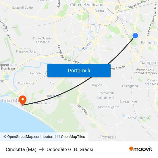 Cinecittà (Ma) to Ospedale G. B. Grassi map