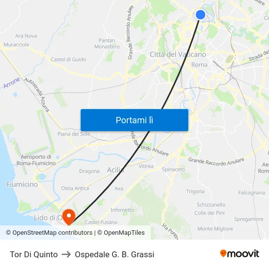 Tor Di Quinto to Ospedale G. B. Grassi map