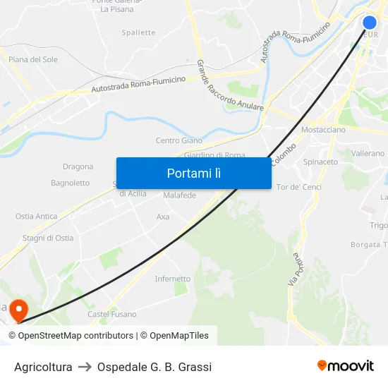 Agricoltura to Ospedale G. B. Grassi map