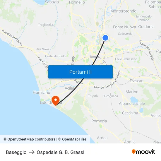 Baseggio to Ospedale G. B. Grassi map