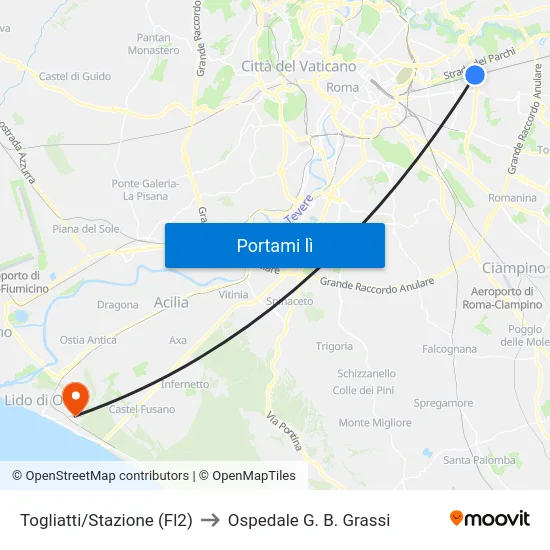 Togliatti/Stazione (Fl2) to Ospedale G. B. Grassi map