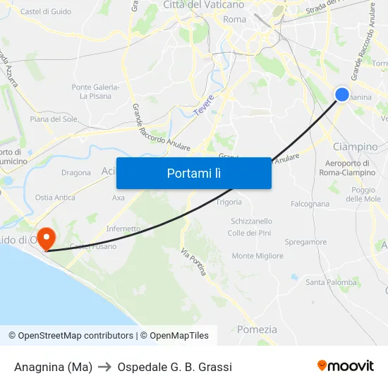 Anagnina (Ma) to Ospedale G. B. Grassi map