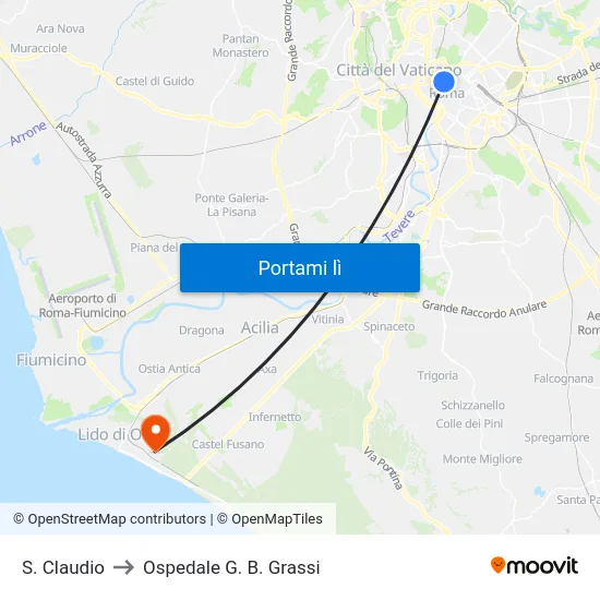 S. Claudio to Ospedale G. B. Grassi map