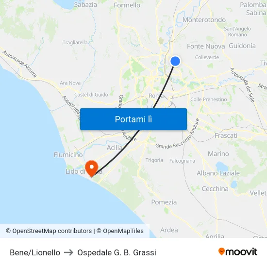 Bene/Lionello to Ospedale G. B. Grassi map