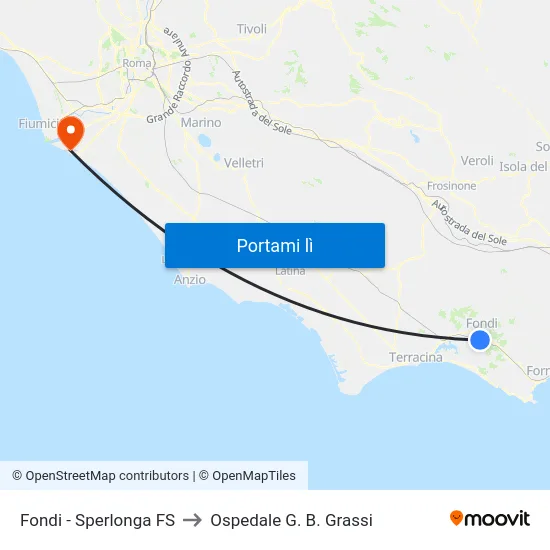 Fondi - Sperlonga FS to Ospedale G. B. Grassi map