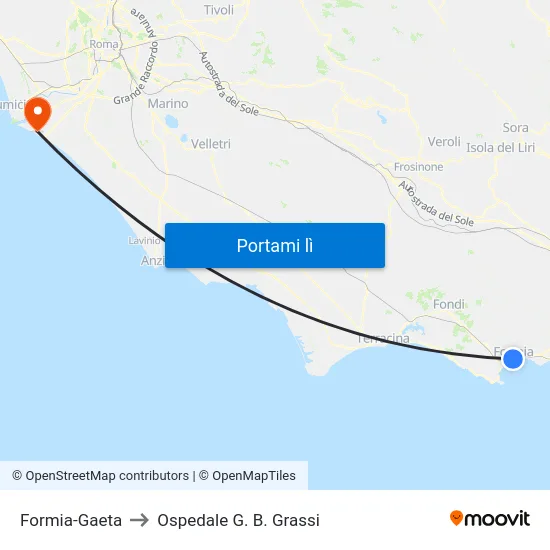 Formia-Gaeta to Ospedale G. B. Grassi map