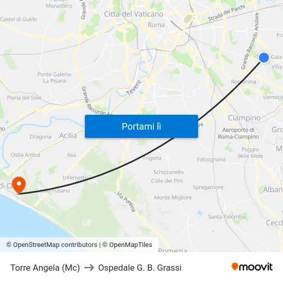 Torre Angela (Mc) to Ospedale G. B. Grassi map