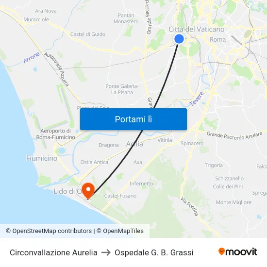 Circonvallazione Aurelia to Ospedale G. B. Grassi map
