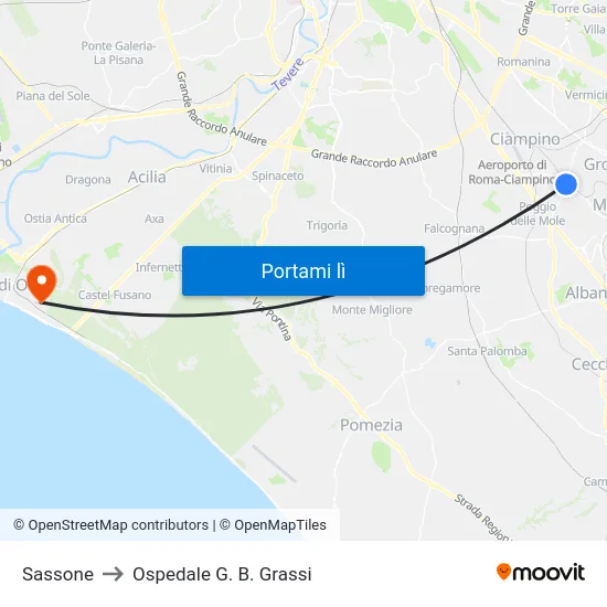 Sassone to Ospedale G. B. Grassi map