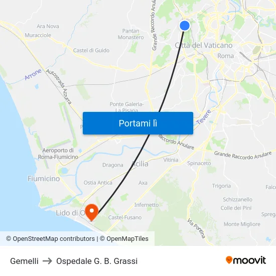 Gemelli to Ospedale G. B. Grassi map