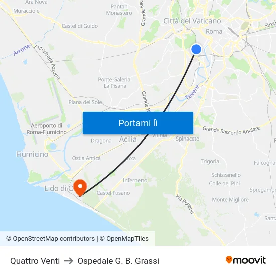 Quattro Venti to Ospedale G. B. Grassi map