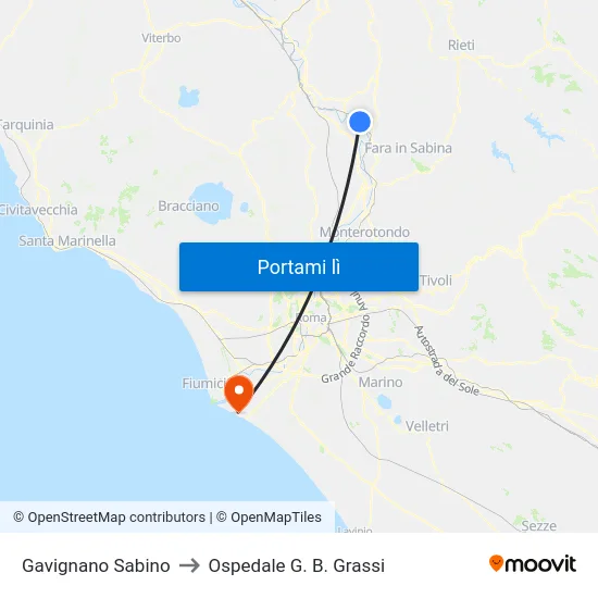 Gavignano Sabino to Ospedale G. B. Grassi map