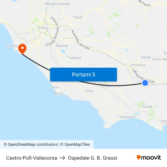 Castro-Pofi-Vallecorsa to Ospedale G. B. Grassi map