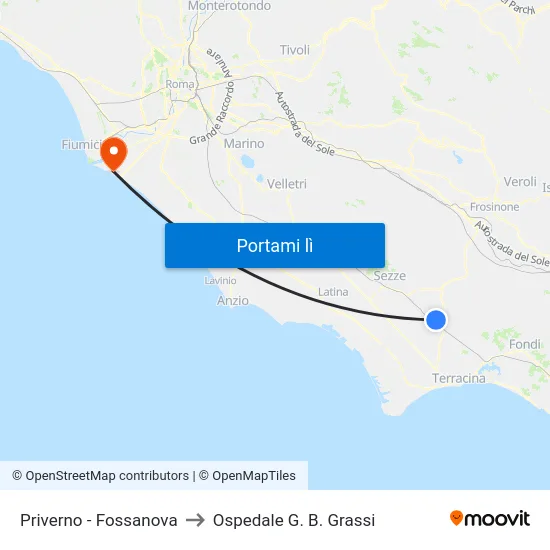 Priverno - Fossanova to Ospedale G. B. Grassi map