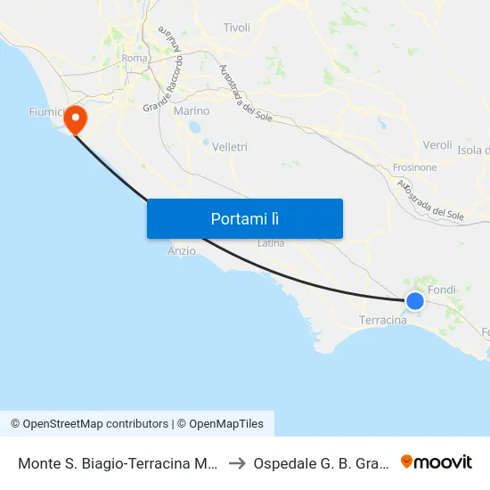 Monte S. Biagio-Terracina Mare to Ospedale G. B. Grassi map
