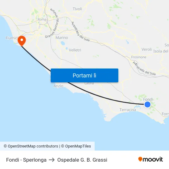 Fondi - Sperlonga to Ospedale G. B. Grassi map