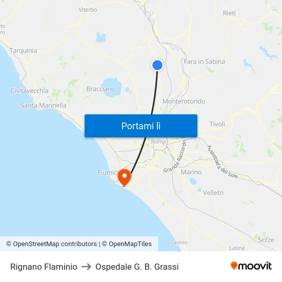 Rignano Flaminio to Ospedale G. B. Grassi map