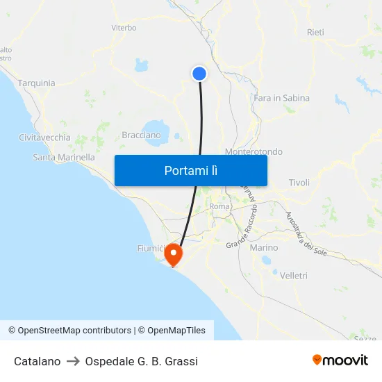 Catalano to Ospedale G. B. Grassi map