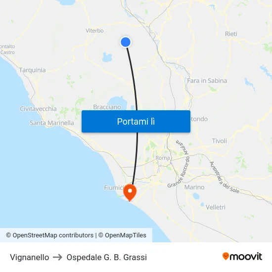 Vignanello to Ospedale G. B. Grassi map