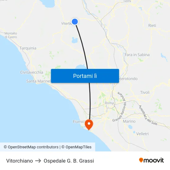 Vitorchiano to Ospedale G. B. Grassi map