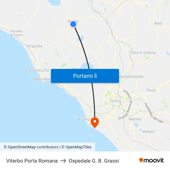 Viterbo Porta Romana to Ospedale G. B. Grassi map