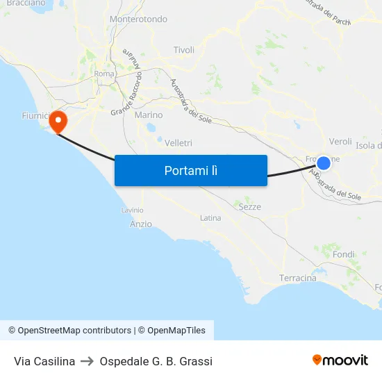 Via Casilina to Ospedale G. B. Grassi map